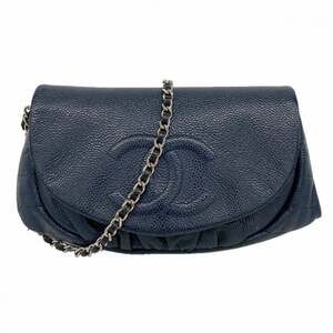 CHANEL Blue Caviar Leather Shoulder Bag
